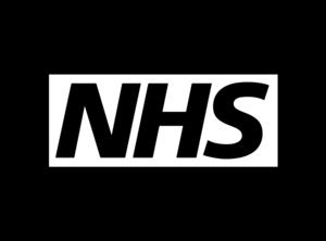 The NHS logo in all white