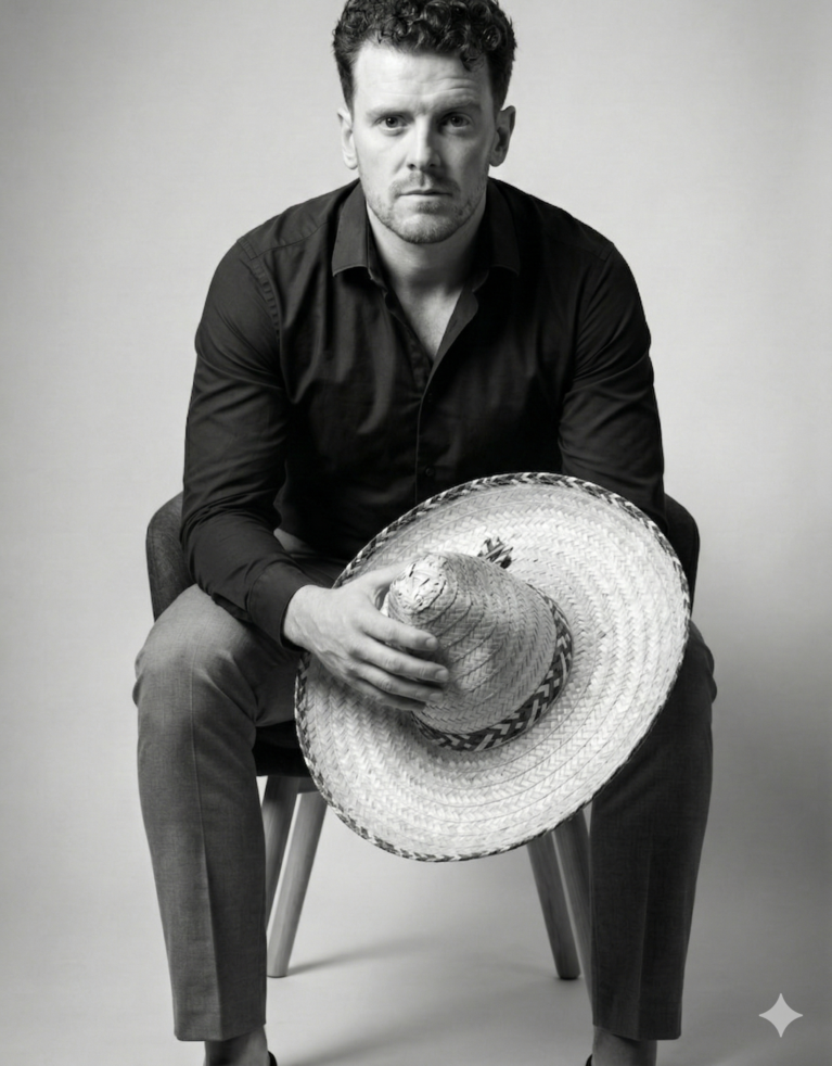 Gemini generated image of Dan Butler, Thunderbolt's Head of Search, holding a sombrero