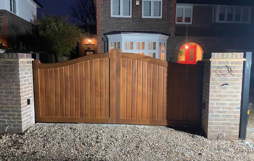 An example of Fraser Gates' automated wooden gates