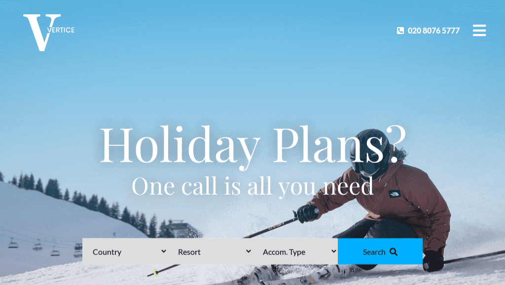 The website designed by our Surrey marketing agency for Vertice Ski