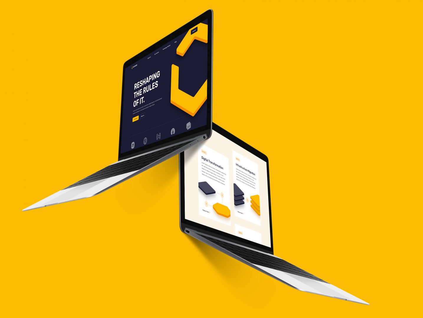 An image of two computers on a yellow background, representing web design in Surrey