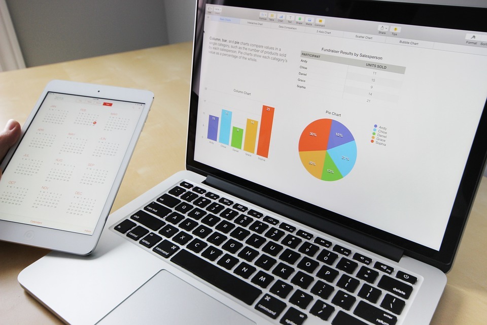 Laptop showing statistics and graphs | Online Marketing Surrey | Thunderbolt