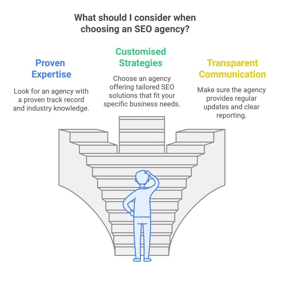 An infographic of what to consider when partnering with an SEO agency in Surrey
