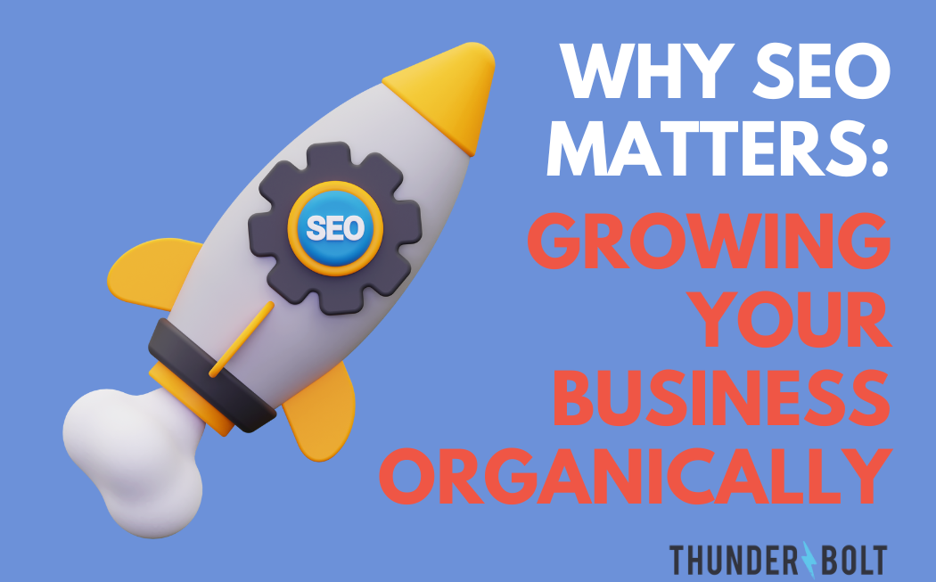 A rocket ship flying on a blue background with SEO in its cog-shaped window | SEO in Surrey