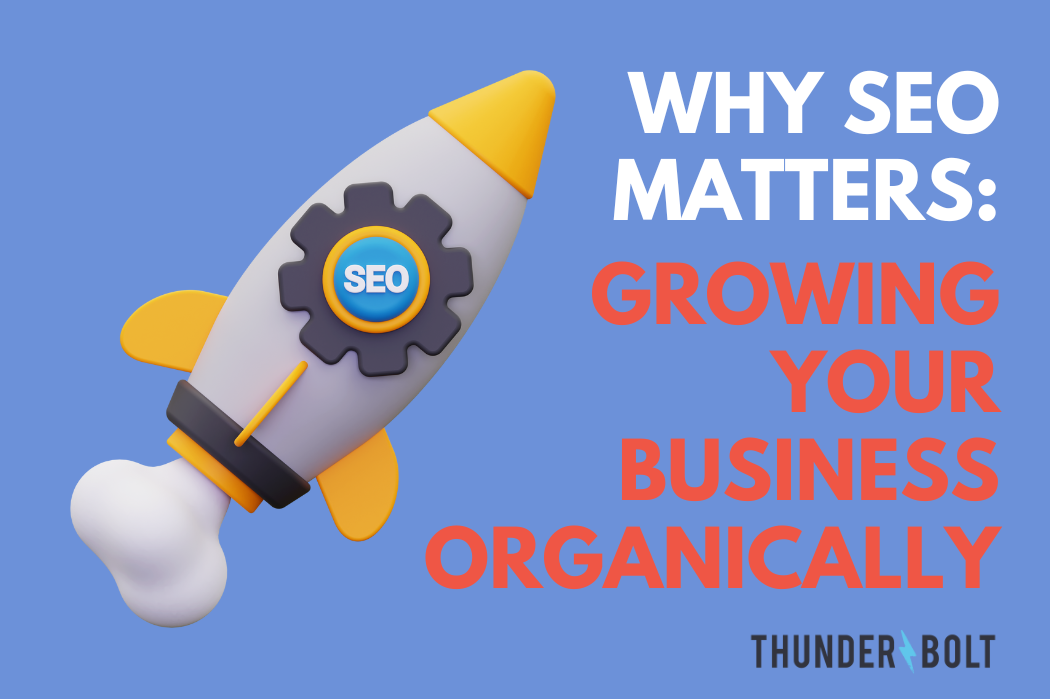 A rocket ship flying on a blue background with SEO in its cog-shaped window | SEO in Surrey