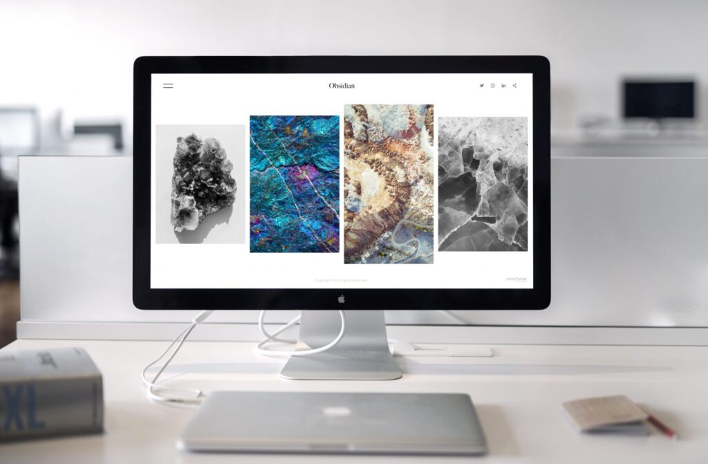 A desktop screen with sleek web design