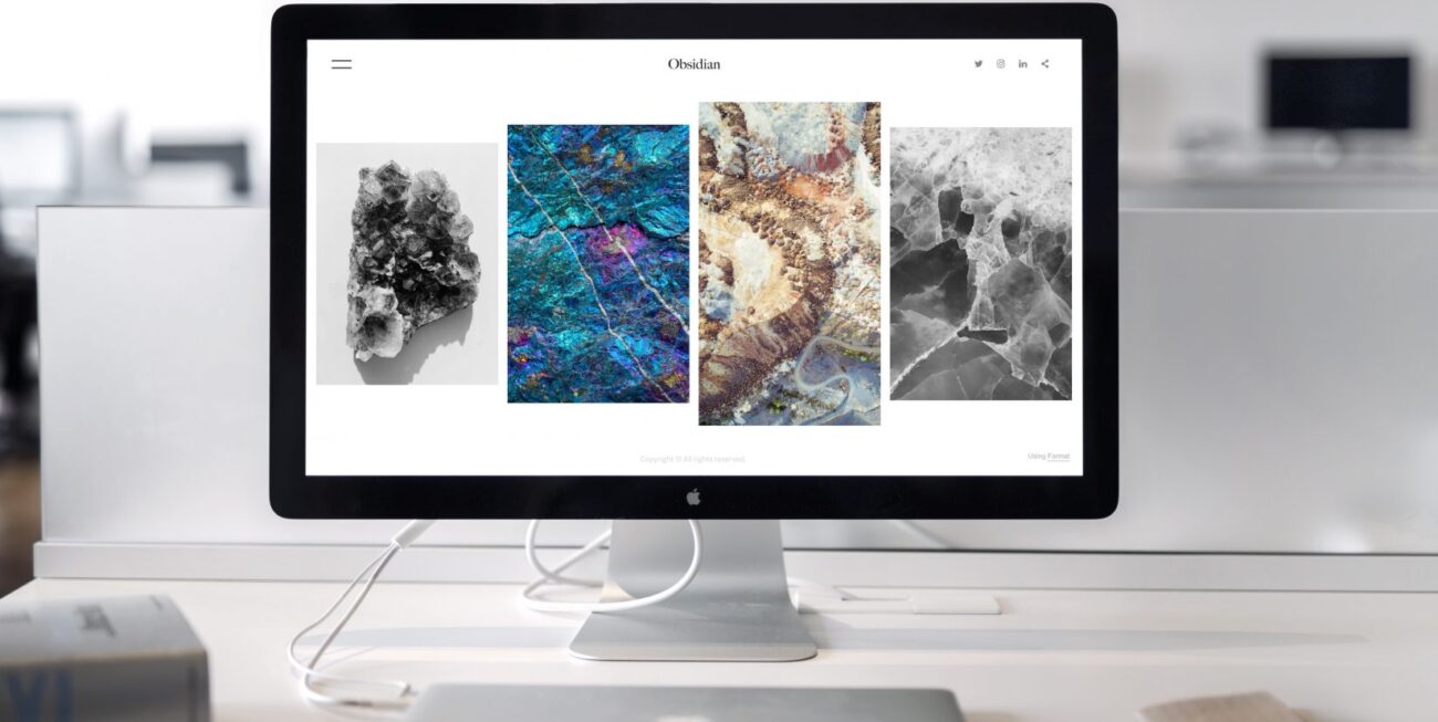 A desktop screen with sleek web design