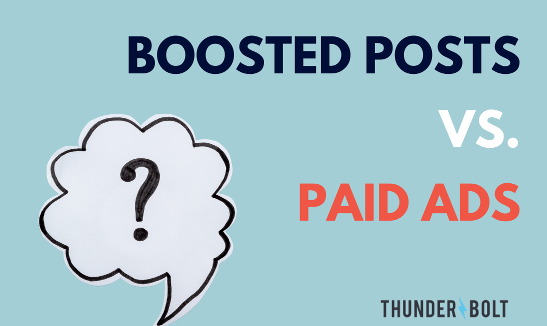 A question mark in a speech bubble with the title "Boosted Posts vs. Paid Ads" | Social Media Agency Surrey