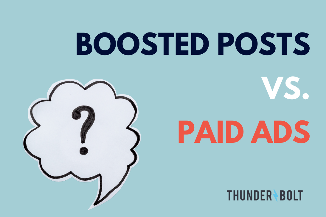 A question mark in a speech bubble with the title "Boosted Posts vs. Paid Ads" | Social Media Agency Surrey
