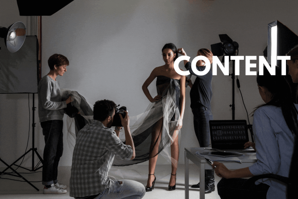 A photoshoot at a marketing agency in Surrey, with the title "Content Marketing Strategies for 2025"