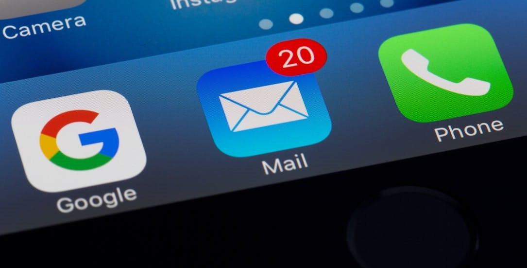 A mail app on a mobile device with 20 notifications | Email marketing mistakes Surrey