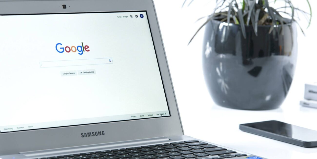 A photo of a laptop with Google on the screen, used by those looking online marketing in Guildford