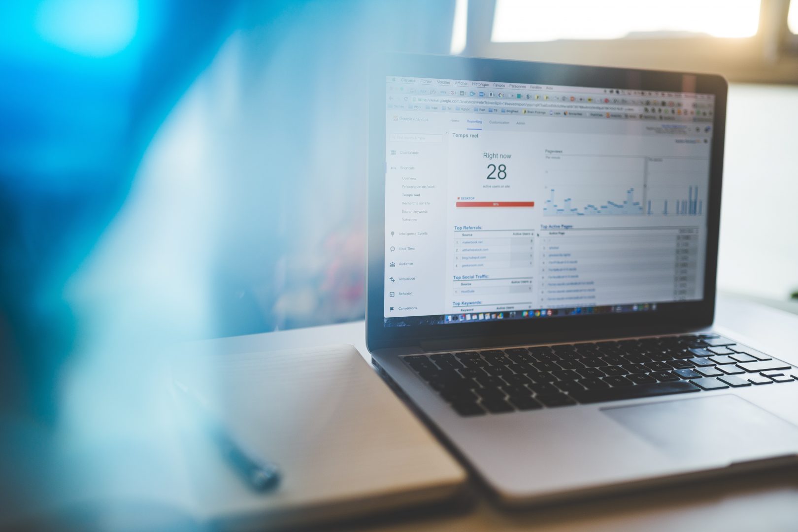 A laptop showing web analytics