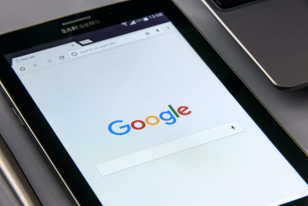 A tablet displaying the Google search page