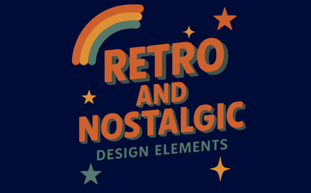 A dark blue background with retro graphics and font that says "Retro and nostalgic design elements", which relates to Surrey web design.