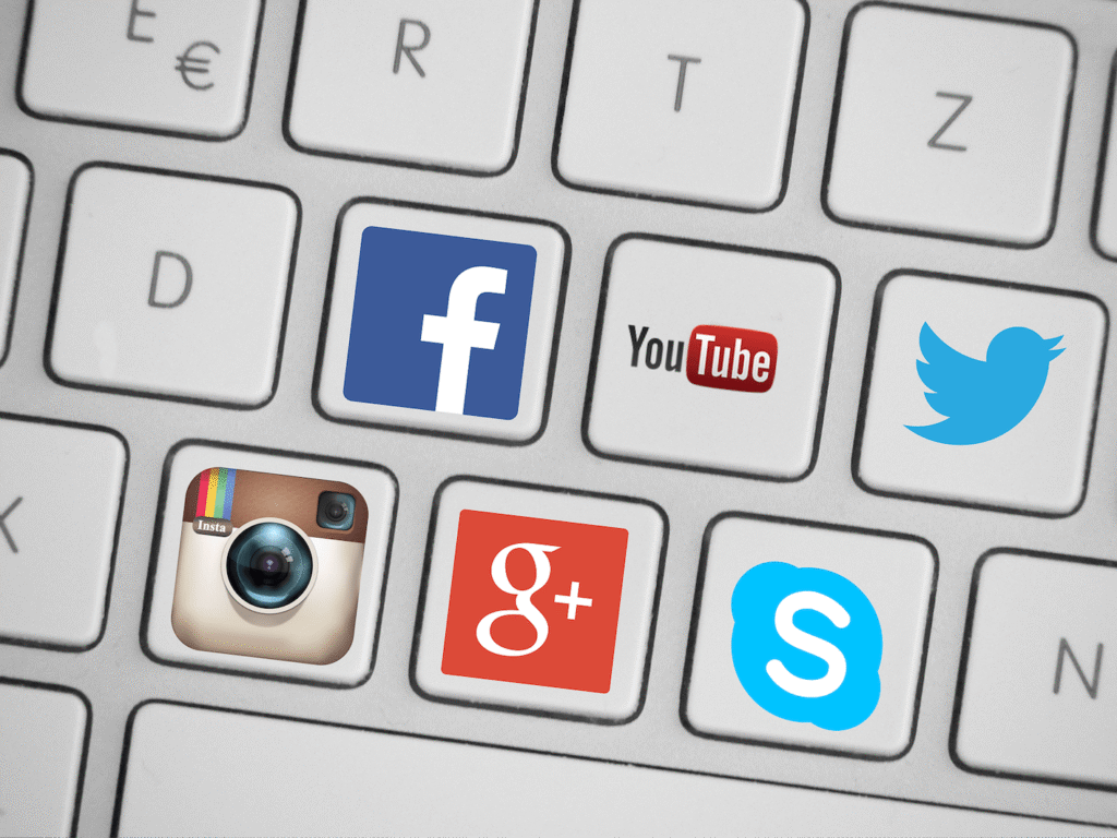 Social media icons on a keyboard