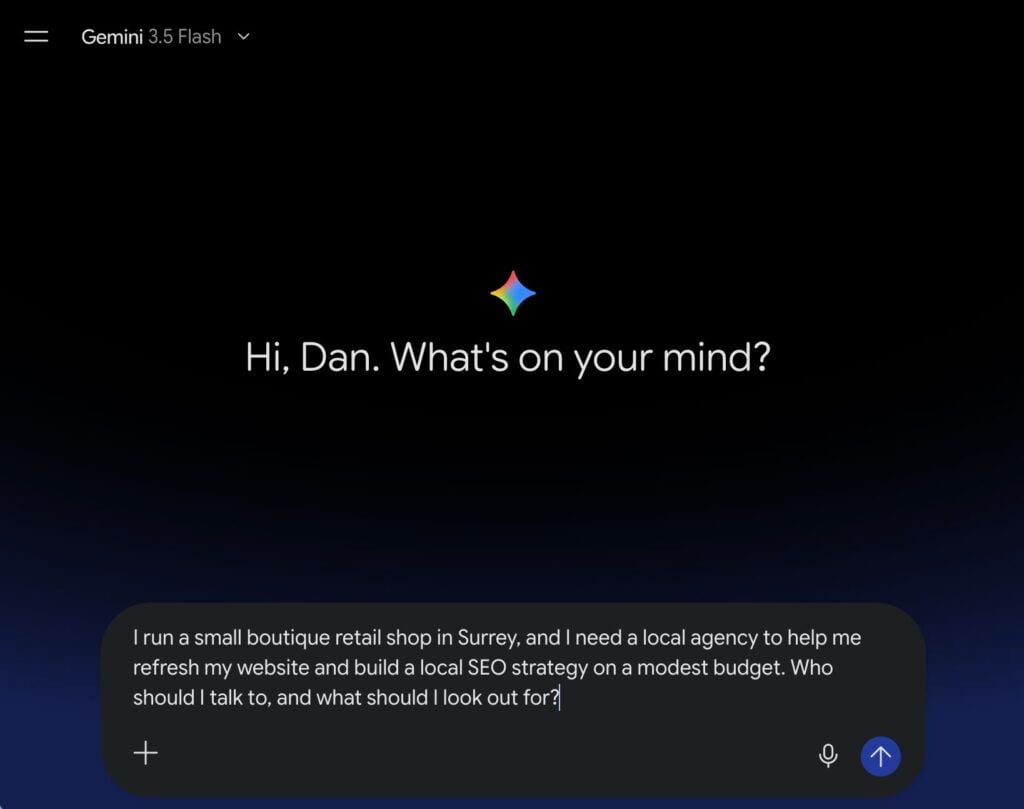 Screenshot of something asking Gemini for local services in Surrey